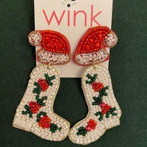 Womens Christmas Beaded Earrings Country Cowboy Cowgirl Boots Dangle Style. NWT.